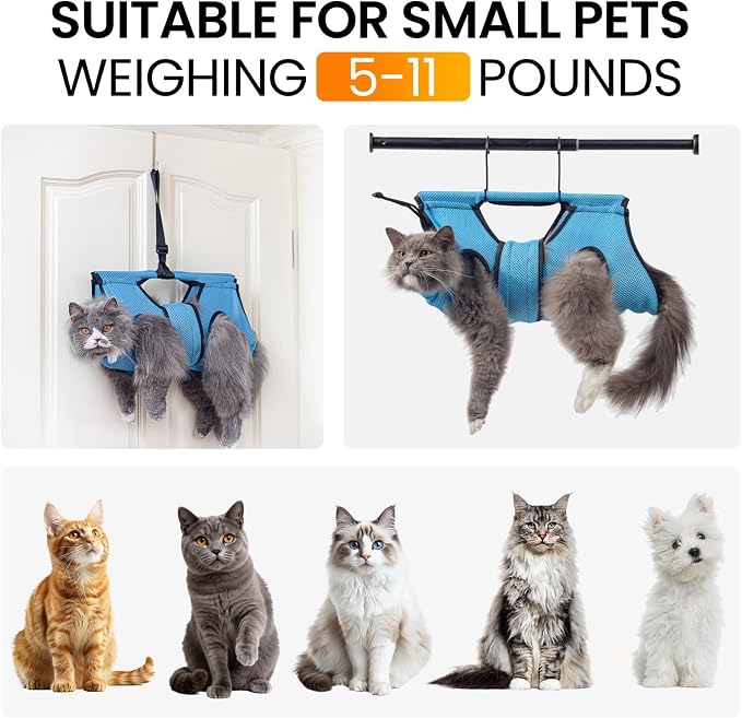 Pet Grooming Hammock for 5-11 lbs Pets, Door-Hook Hanging - Image 2