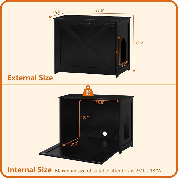 Dwanton Cat Litter Box Furniture Hidden, Cat Litter Box Enclosure, Reversible - Image 4