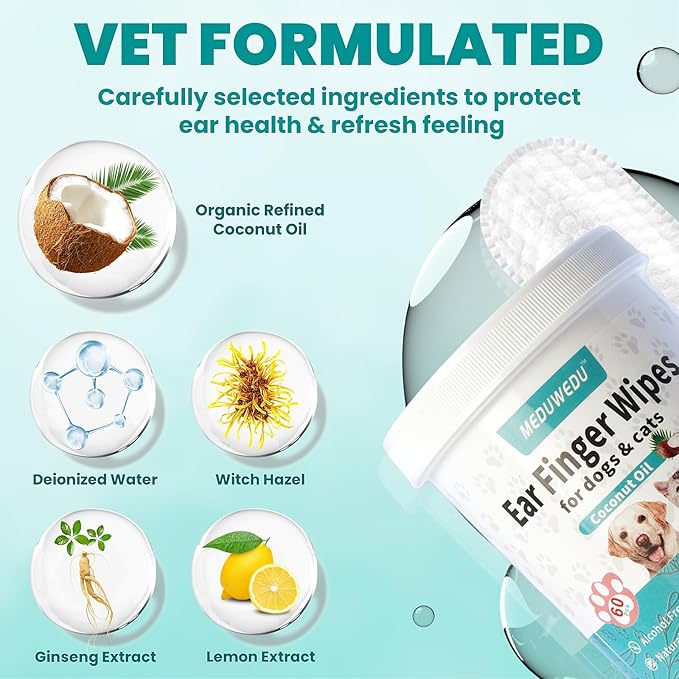 Wider Ear Cleaner Finger Wipes 60 Counts, Dog Ear Cleaner, Grooming Kit Care - Image 3