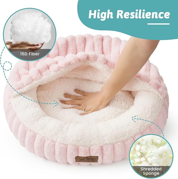 Small Dog Bed with Hooded Blanket, Round Fluffy Anti-Anxiety Pet Bed - Image 5