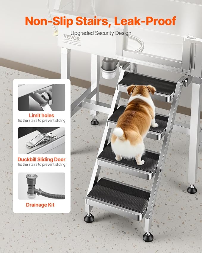 VEVOR Dog Washing Station, 34" Professional Stainless Steel Pet Grooming Tub Bathtub with Shower Faucet Soap Holder Non-Slip Stairs Right Door Easy Clean Pet Wash Sink for Small Dogs Cats - Image 3