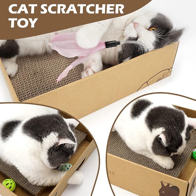 Cat Scratcher Box with 3 PCS Scratching Pads, Reversible Corrugated Cardboard - Image 3