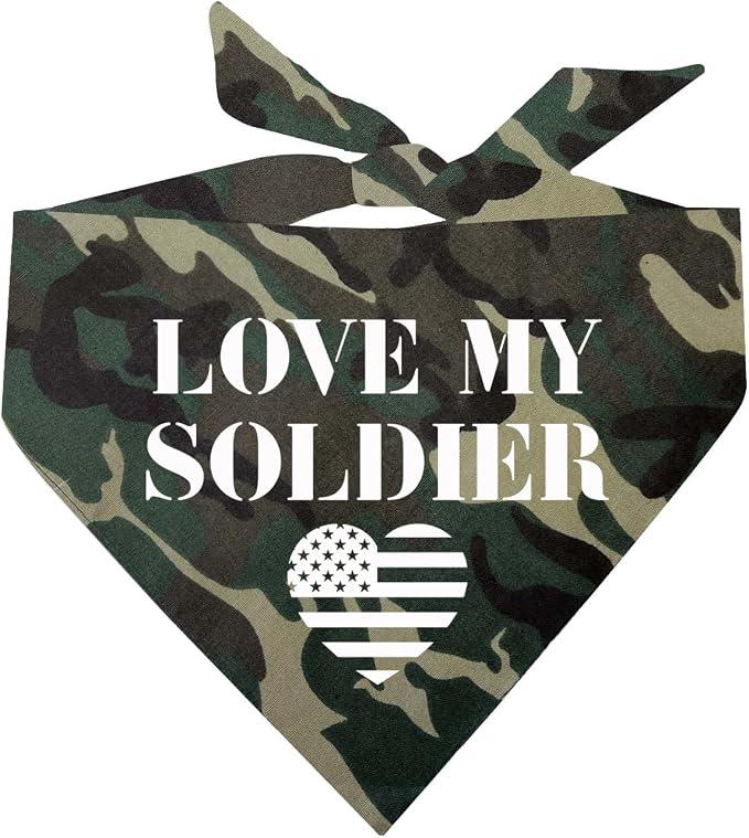 Love My Soldier Dog Bandana | 100% Cotton Adjustable Triangle | Made in USA | by TeesTails