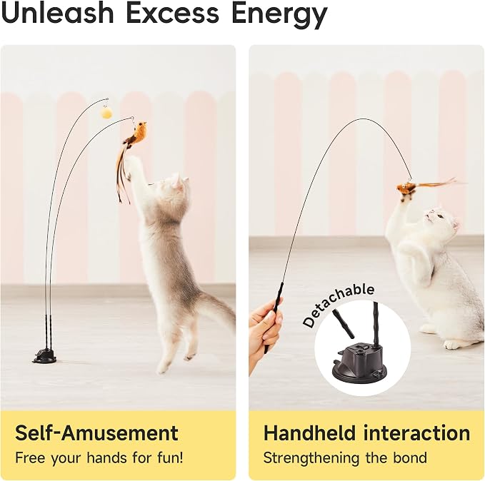 Potaroma Suction Cup Cat Wand Toys, Dual-Wand Interactive Kitten Toy - Image 6