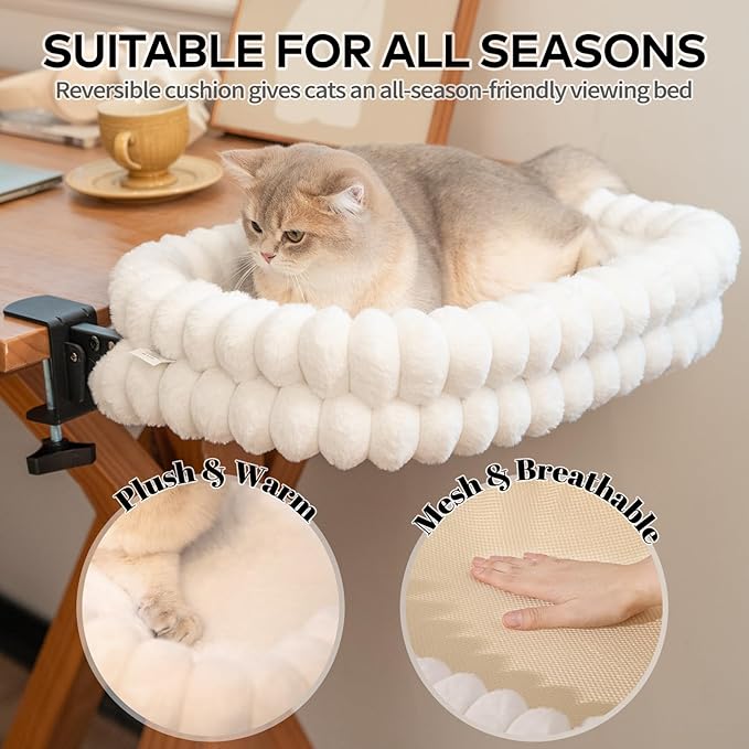 CHEERPALS Cat Desk Bed with Reversible Cushion, 90°Foldable Cat Hammock - Image 3