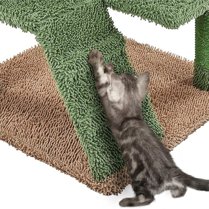 Yaheetech Cactus Cat Tree, 54.5in Tower w/Ramp, Animal-Ear Shaped Perch - Image 4