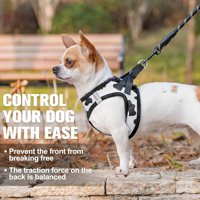 BEAUTYZOO Small Dog Harness and Leash Set, Cow Print Step in Dog Harness No - Image 5