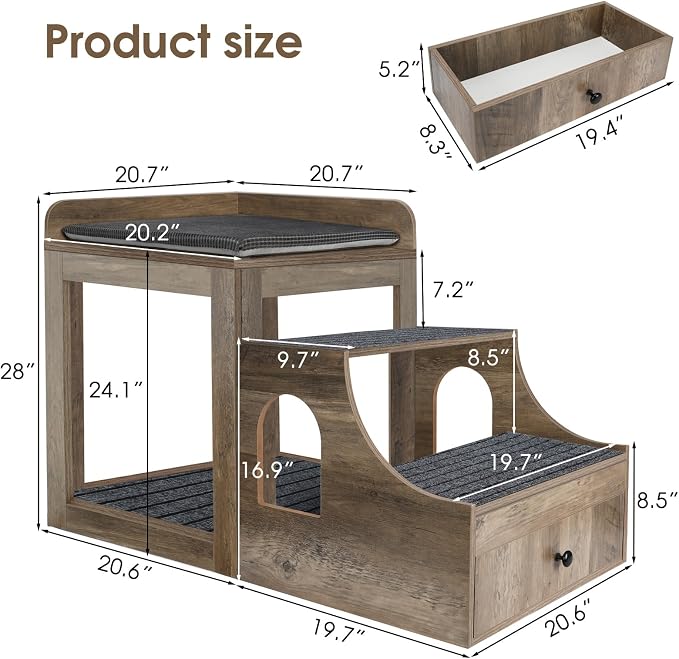 Cat Window Perch with Removable Stairs, Large Pet Bunk Bed with Drawer and - Image 7