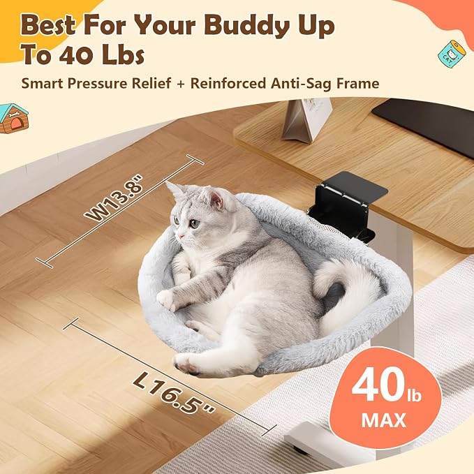 Stable Cat Desk Bed with Heavy-Duty Clamp | Sunken Hammock Design & Faux Rabbit - Image 5