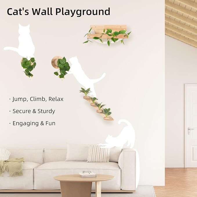 MEOWOOU 3 in 1 Cat Wall Furniture Set, 3 Pack Climbing Shelves Set, Cats Hammock - Image 3
