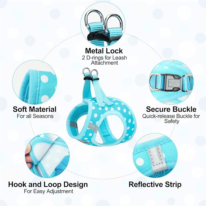 BEAUTYZOO Step in Dog Harness and Leash Set, Polka Dot Pattern Reflective Dog - Image 3