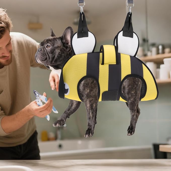 Dog Grooming Hammock for Small Dogs Cats, Cute Bee Design Dog Hanging Harness - Image 8