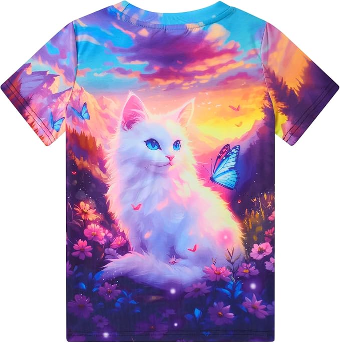 Funnycokid Girls Shirts Cat T Shirt Size 5-12 Clothes - Image 4