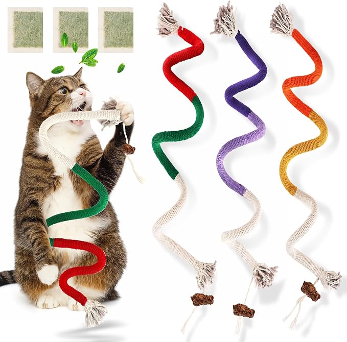3 PCS XL Cat Toys Chew Ropes, 27.56 Inches Cat Chew Rope Toy by TEAWOO