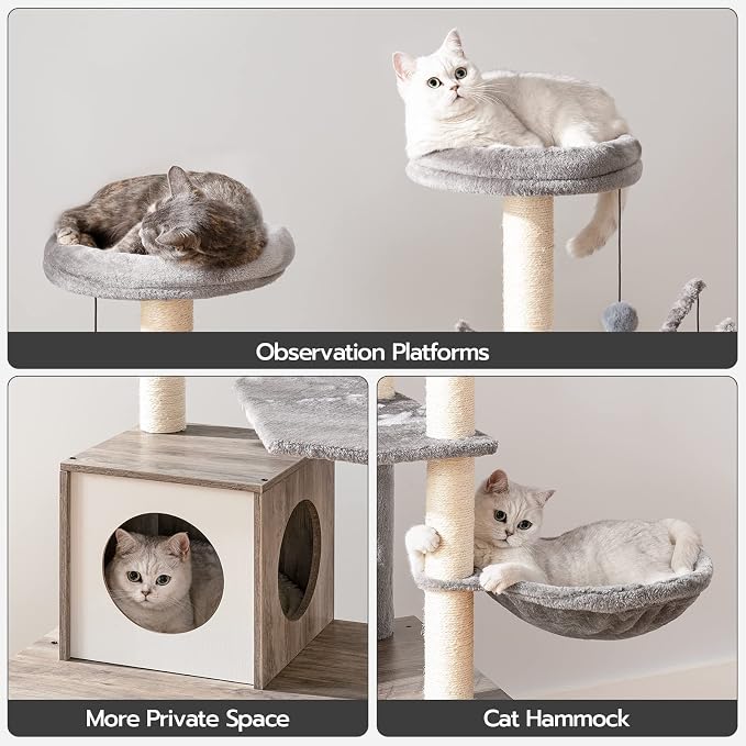 HOOBRO Cat Tree with Litter Box Enclosure, 27.6" L x 18.9" W x 52" H, - Image 8