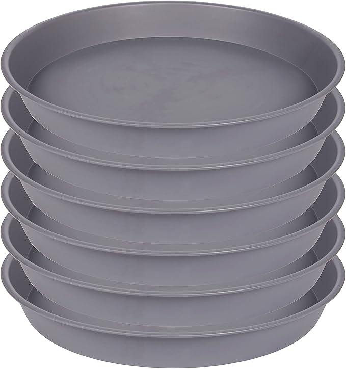 6 Pack of 12 inch Plant Saucer Gray, Heavy Duty Plastic Plant Saucer 12 inch by Bleuhome