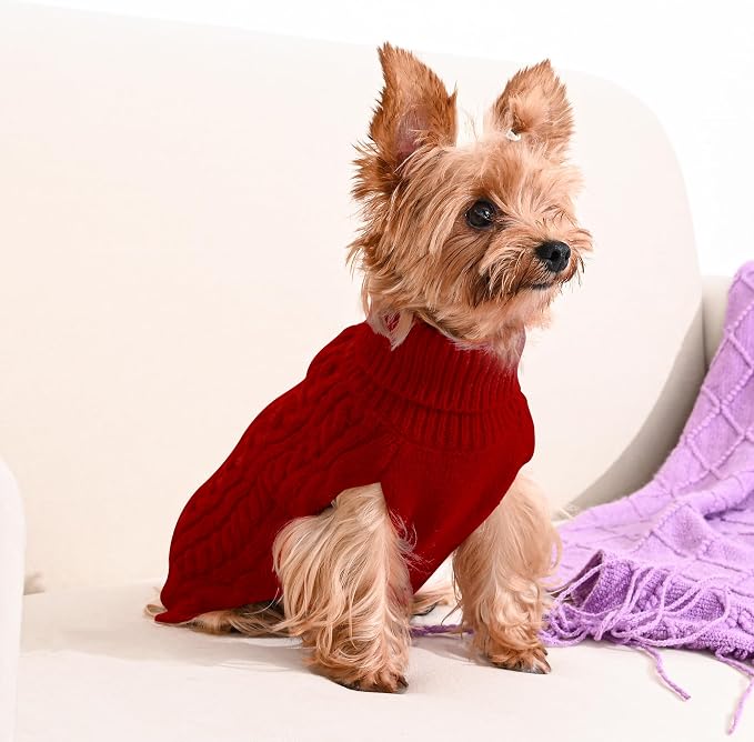 2 Pack Dog Sweaters for Small Dogs Winter Turtleneck Pullover Cable Knit Fleece - Image 5
