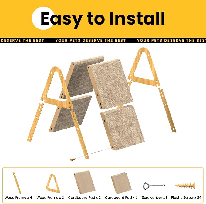 A-Frame Cat Scratchers for Indoor Cats, Wood Frame & Recycled Cardboard Scratch - Image 5