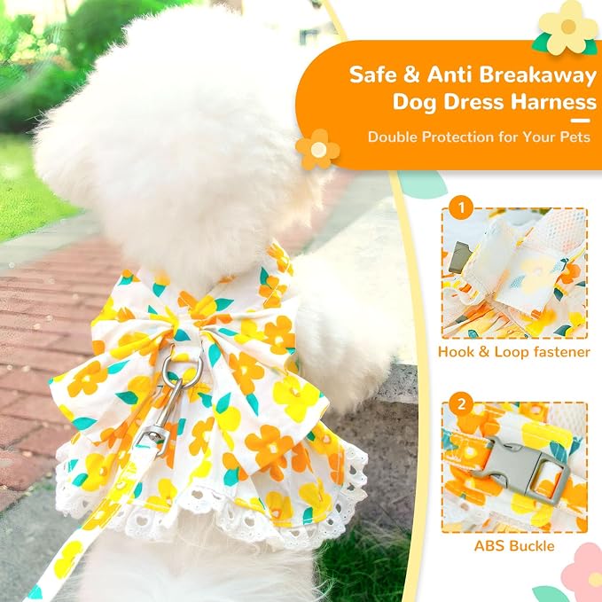 Dog Harness Dress Leash Set for Small Dog Summer Clothes Girl Female Puppy Cats - Image 3