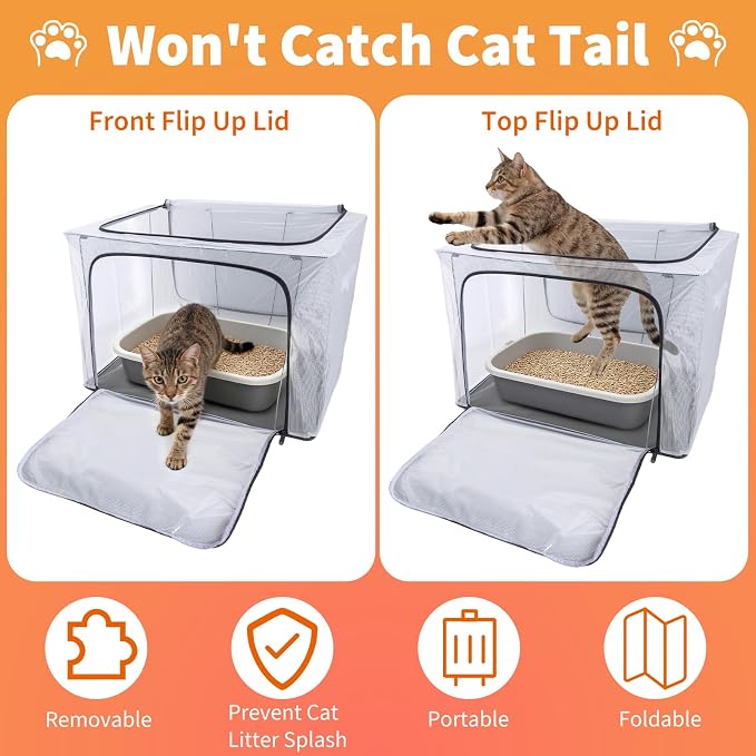 Cat Litter Box Cover with Front and Top Flip-Up Lid, Foldable Waterprof Cat - Image 3