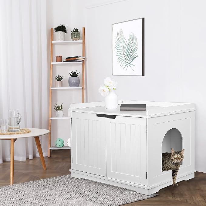 ZENY Wooden Cat Litter Cabinet, Hidden Litter Box Enclosure, Modern Storage - Image 2