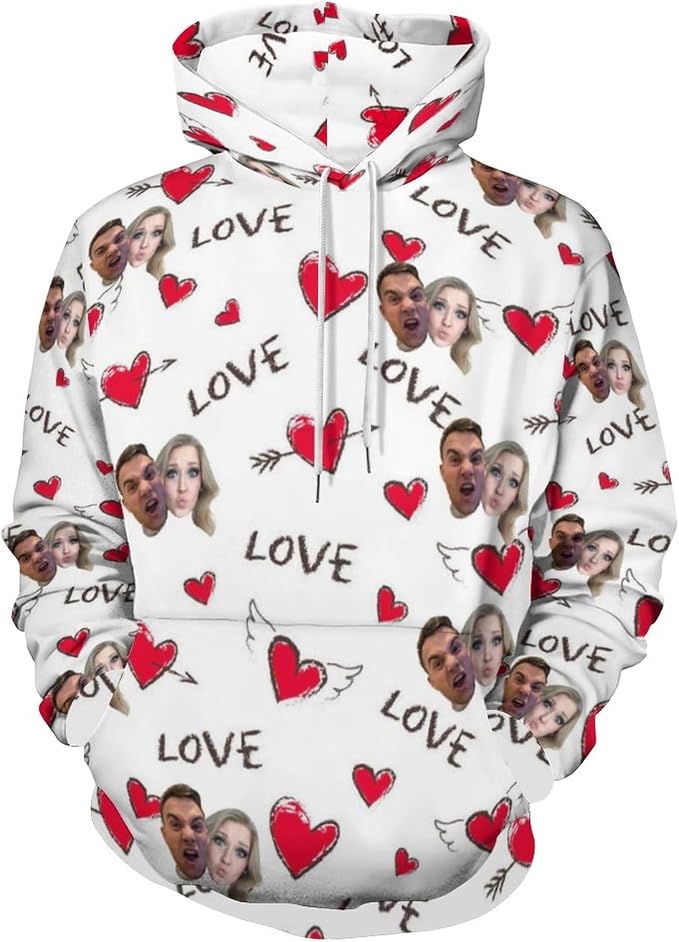 Artsadd Custom Face Unisex athletic Pockets Sweatshirt Loose Hoodie Custom by Artsadd