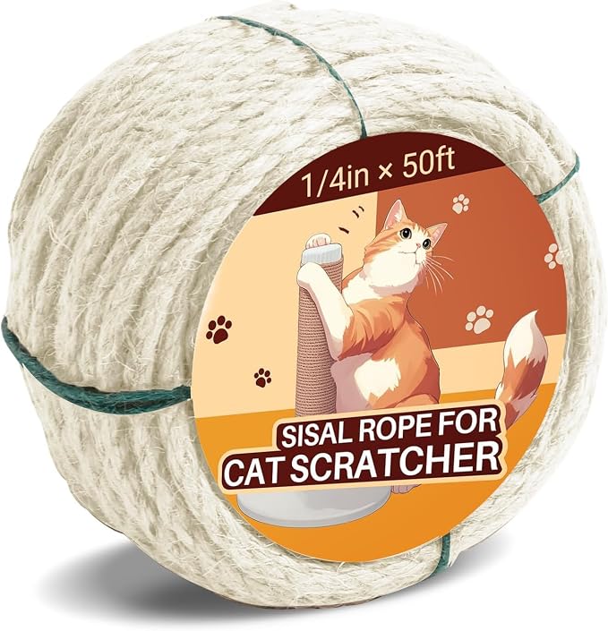 Sisal Rope for Cat Scratcher 1/4" 50 Ft Cat Tree Twine for Repairing Cat by Unknown