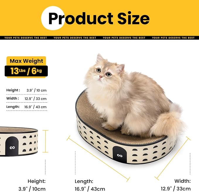 Oval Cat Scratcher Bed, 2-in-1 Cat Scratching Board, Natural Corrugated - Image 8