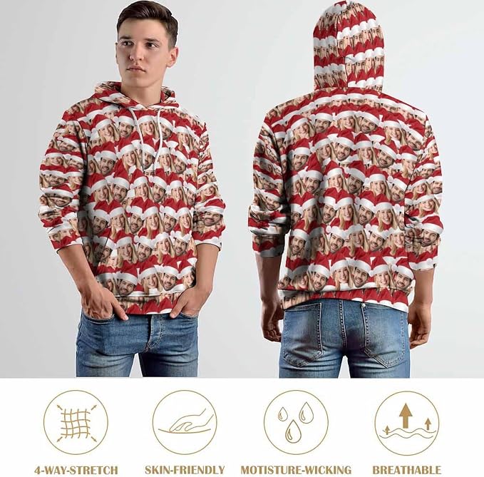 Artsadd Custom Face Unisex athletic Pockets Sweatshirt Loose Hoodie Custom - Image 7