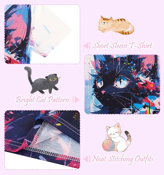 Funnycokid Girls Shirts Cat T Shirt Size 5-12 Clothes - Image 7