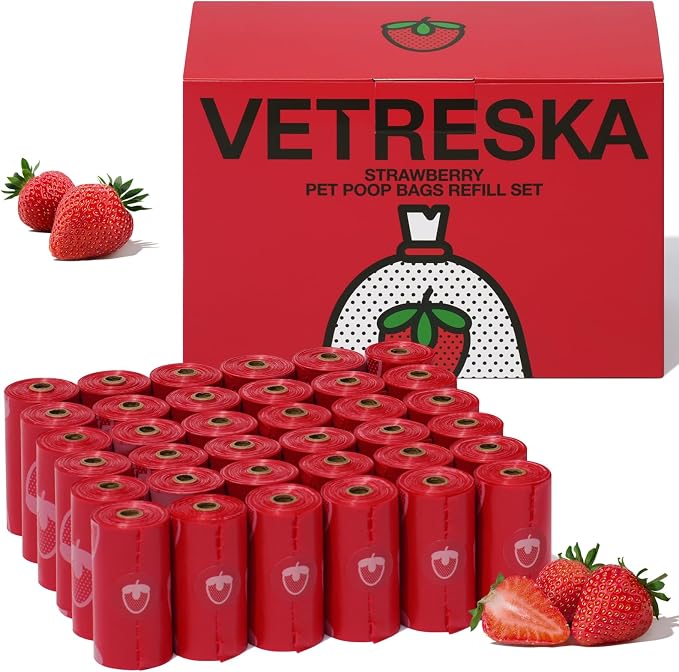 VETRESKA Strawberry Scented Dog Poop Bags, Leak Proof, Extra Thick and Large by VETRESKA