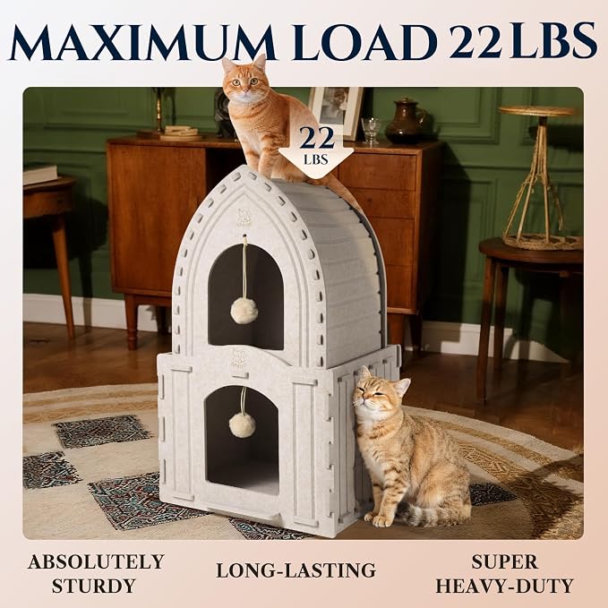 Apasiri 2-Story Cat House for Indoor Cats: Convertible 2-in-1 Felt Cat Condo - Image 6