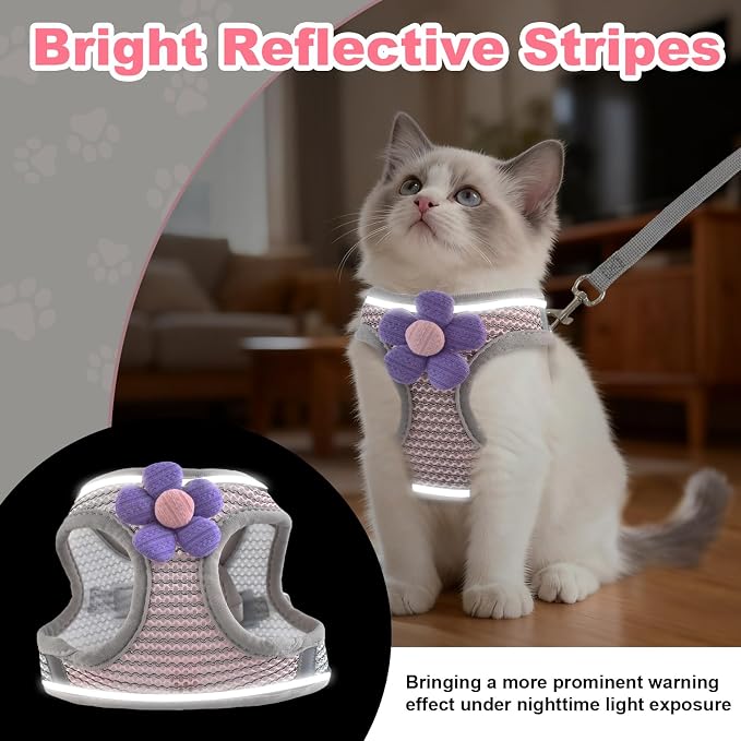 Escape Proof Cat Harness and Leash Set, Adorable Purple Floral Cats Vest Harness - Image 6