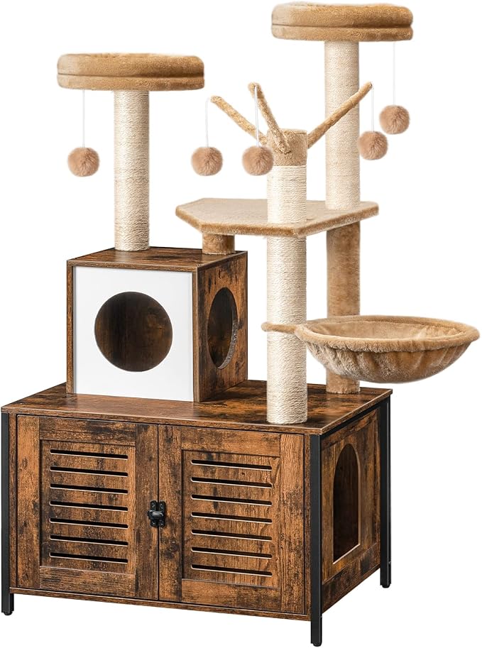HOOBRO Cat Tree with Litter Box Enclosure, Scratching Posts, Litter Box by HOOBRO