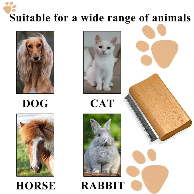 Wooden Deshedding Brush for Dogs, Cats & Horses, Deshedding Grooming Tool Curry - Image 7