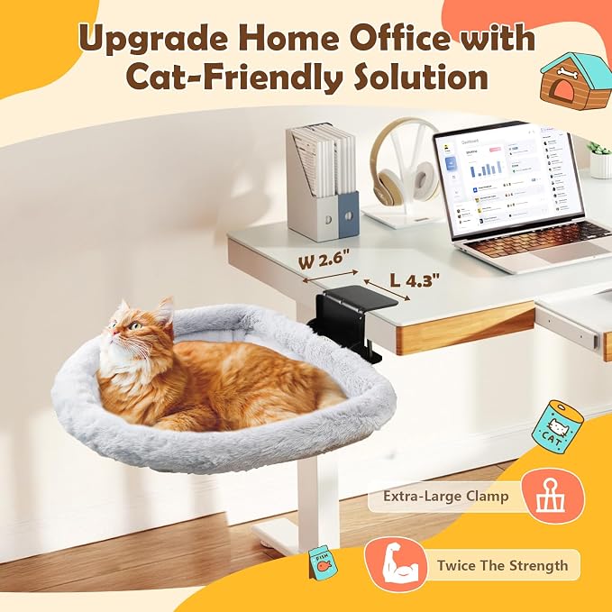 Stable Cat Desk Bed with Heavy-Duty Clamp | Sunken Hammock Design & Faux Rabbit - Image 2