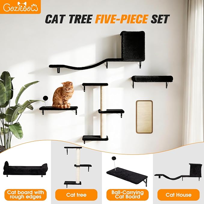 COZIWOW Cat Wall Shelves Set, 5-Piece Wall Mounted Cat Furniture - Image 2