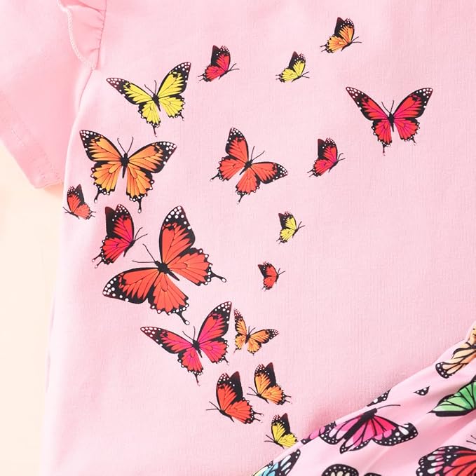 Akyzic Little Girl Skirt Outfit Two Piece Spring Summer Outfit Butterfly Dress - Image 4