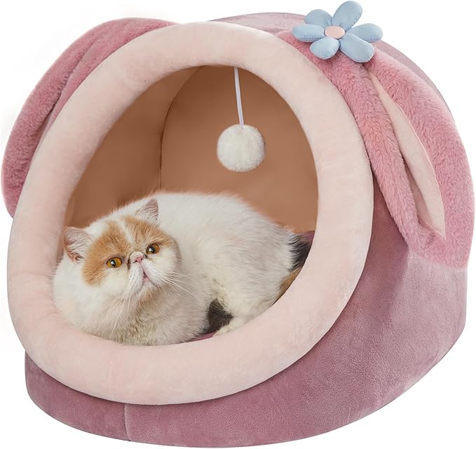 Jiupety Cute Cat Bed for Indoor Cats, Warm Soft Cave Fit for 11-17 lb Cats and by JIUPETY