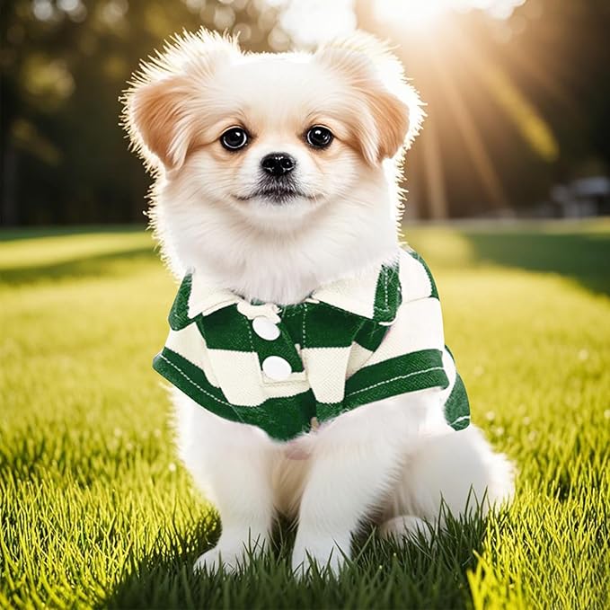 Dog Shirt Polo Shirt Striped Collar Puppy Clothes Summer Button Up Pet Clothes - Image 4