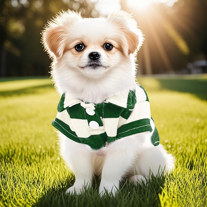 Dog Shirt Polo Shirt Striped Collar Puppy Clothes Summer Button Up Pet Clothes - Image 4