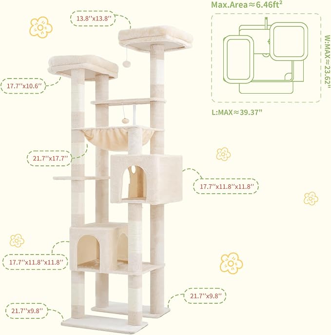 Hey-brother Tall Cat Tree Tower, Heavy Duty Scratching Posts - Image 2