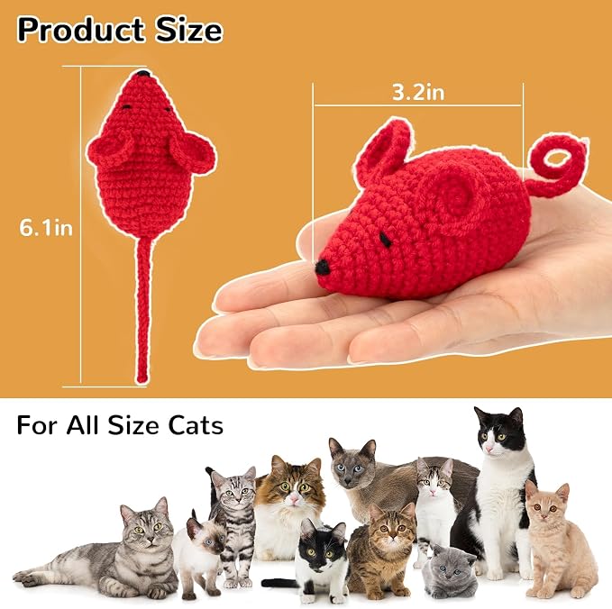 Retro Shaw Catnip Toys Crochet Mice Cat Toys, Safe Teeth Cleaning Toy - Image 6