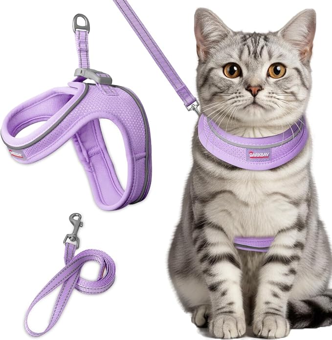 Cat Harness and Leash Set, Escape Proof Kitten Harness, Step in Adjustable Soft by BARKBAY