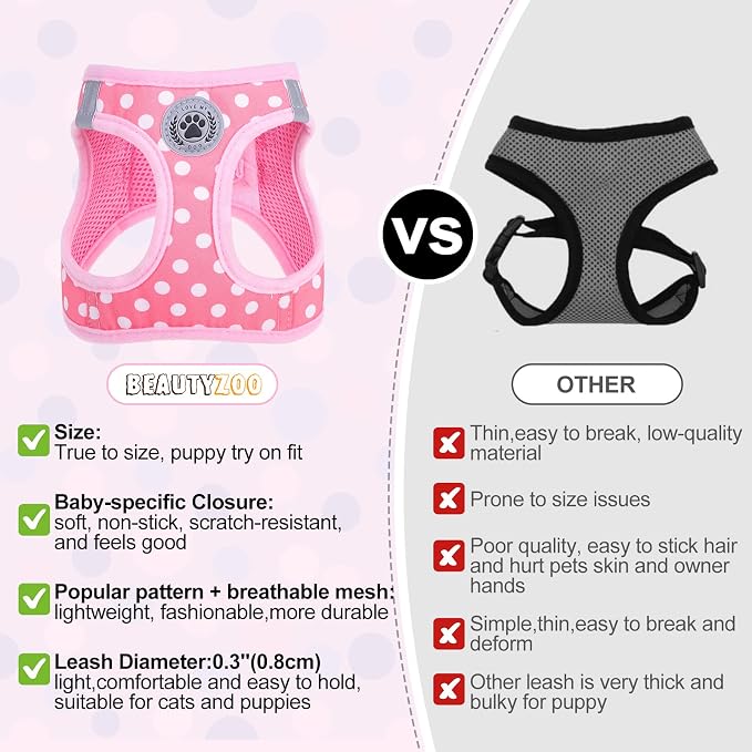BEAUTYZOO Step in Dog Harness and Leash Set, Polka Dot Pattern Reflective Dog - Image 5