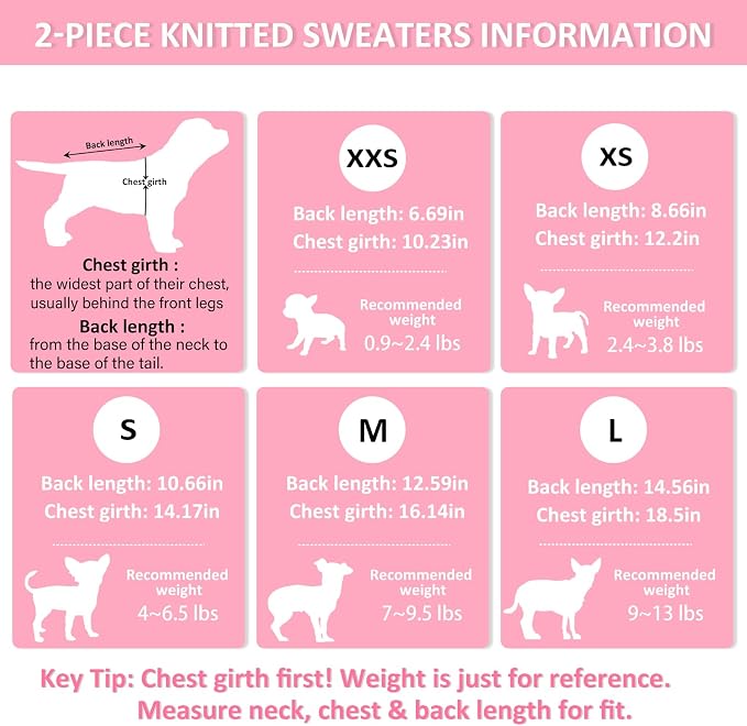 Kallfir's cutie XXS Dog Sweater, 2 Pieces Turtleneck Knitted Chihuahua Sweater - Image 6