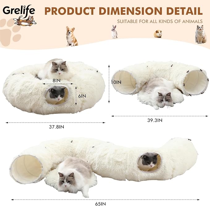 Grelife Cat Tunnel Bed for Indoor Cats, Cute Cat Tunnel Toys, Cat Donut Tunnel - Image 5