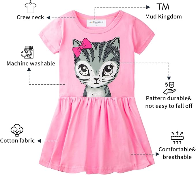 Mud Kingdom Little Girls Dresses Cotton Summer Holiday Cute Cat Dress Short - Image 2