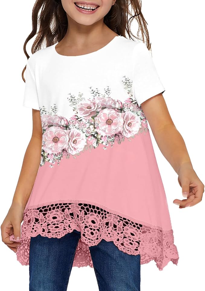 storeofbaby Girls Casual Tunic Tops Short Sleeve Loose Soft Blouse T-Shirt - Image 2