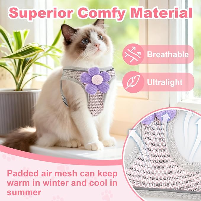 Escape Proof Cat Harness and Leash Set, Adorable Purple Floral Cats Vest Harness - Image 5